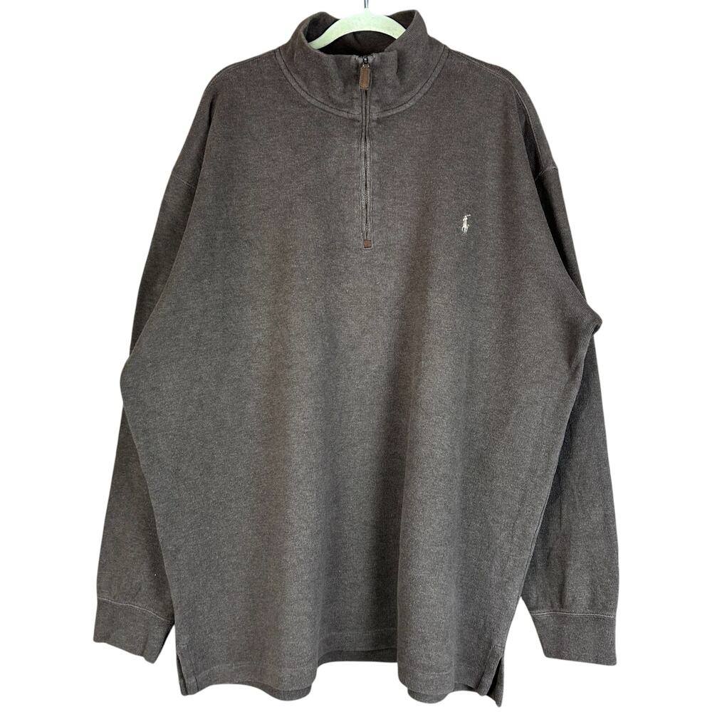 Polo Ralph Lauren Tall Men Size 2XLT Brown 1/4 Zip Classic Ribbed Cotton Sweater